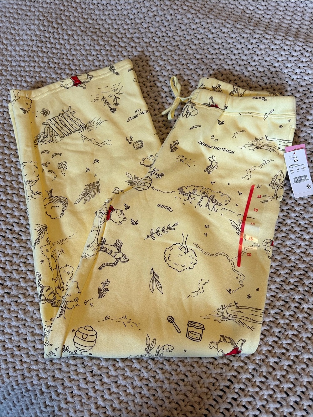 Women's Winnie The Pooh Fleece Graphic Sweatpants - Honey Yellow XS- NEW